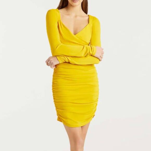 Cinq a Sept Miah Dress in Pineapple Bright Yellow Long Sleeve - Picture 3 of 10